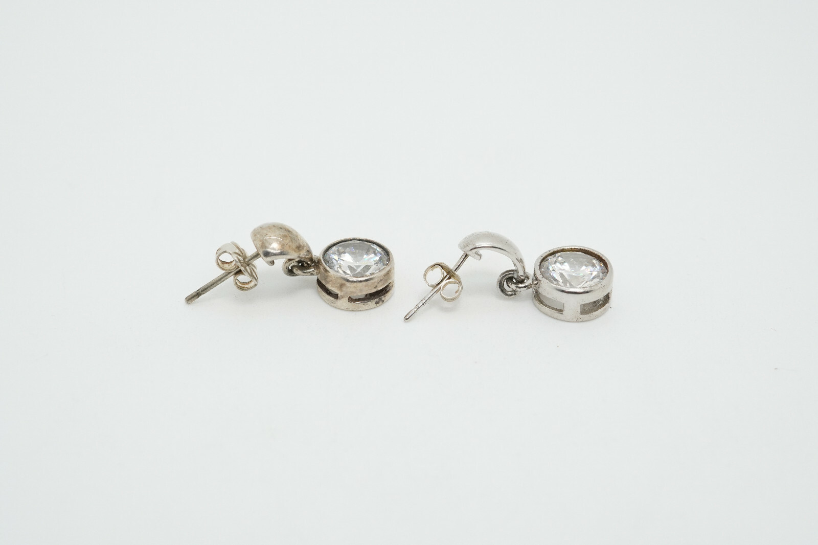 JJJ Sterling Silver CZ Dangle Drop Postback Earrings