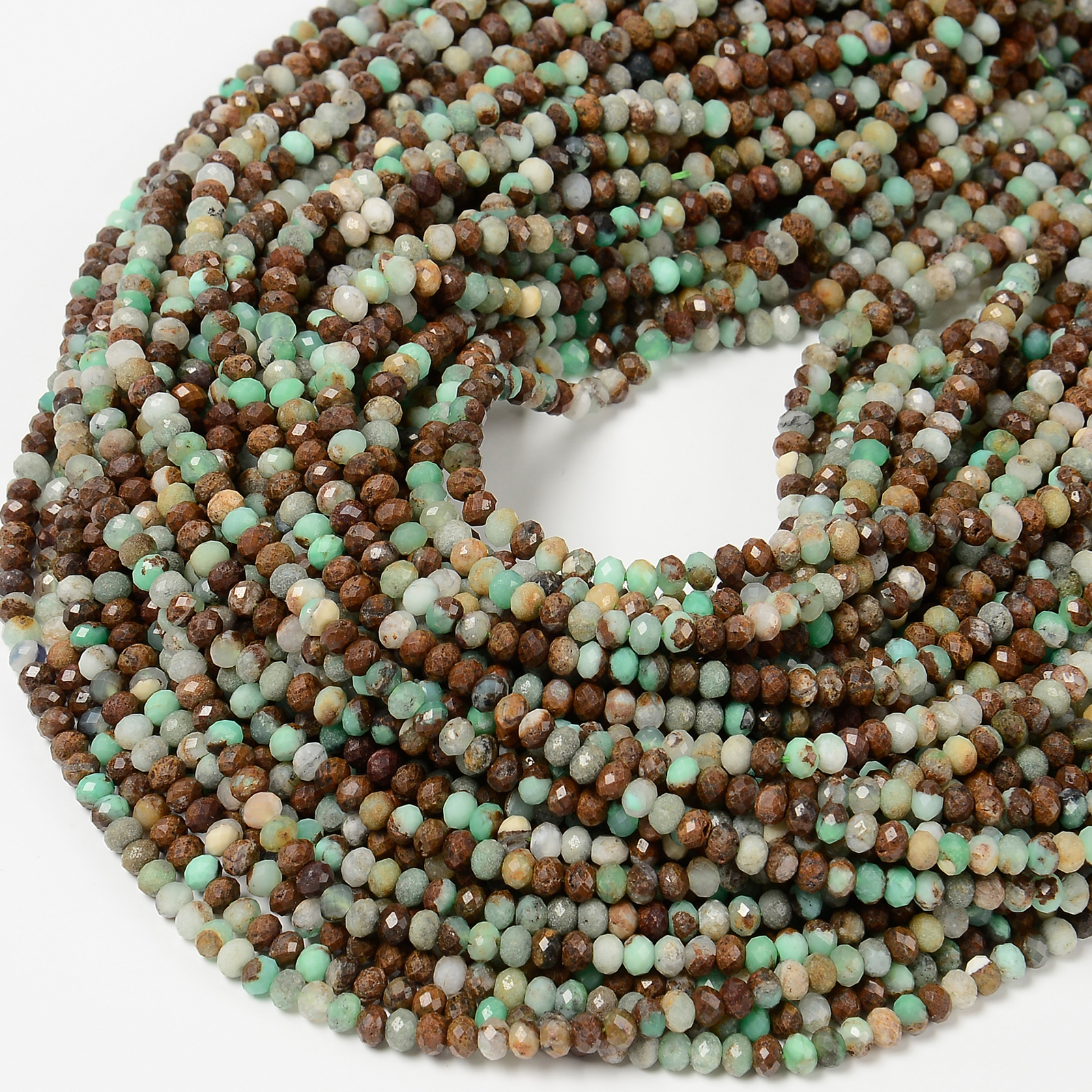 Brown Green Chrysoprase Faceted Rondelle Beads Size 2.5x3mm 3x4mm 15.5” Strand