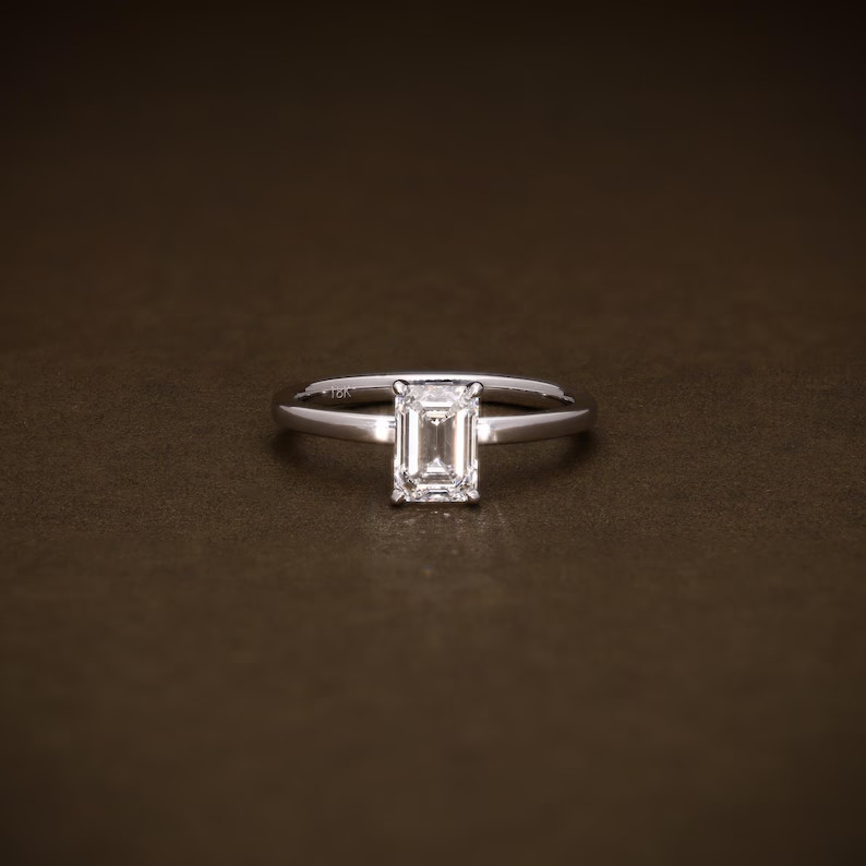 18KT White Gold Hidden Halo Emerald Cut Lab Grown Diamond Ring 1.20Ctw FG VVS-VS