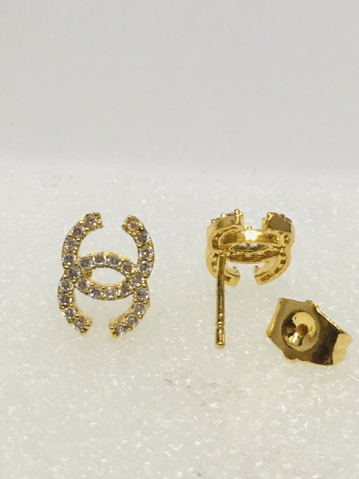 18k Gold Plated Earrings Studs for Women _ White Clear Diamanté ~ Gift Jewellery