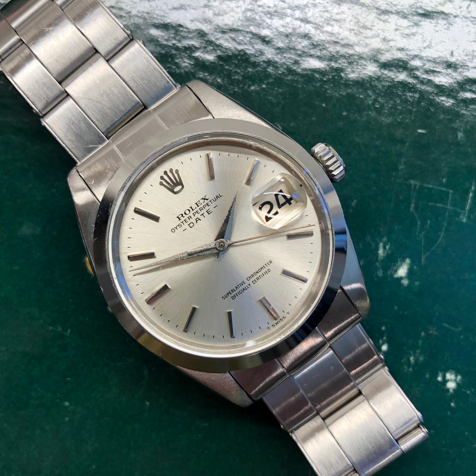 Rolex Date 1500 Oyster Perpetual Silver Arrow Steel Automatic Wristwatch