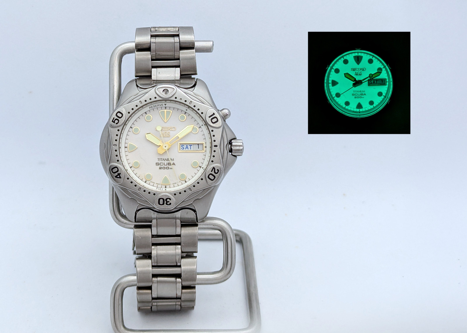 Seiko AGS Kinetic SBBW041 JDM Full Lume Titanium Scuba 200M 5M43-0B40 | Full Set