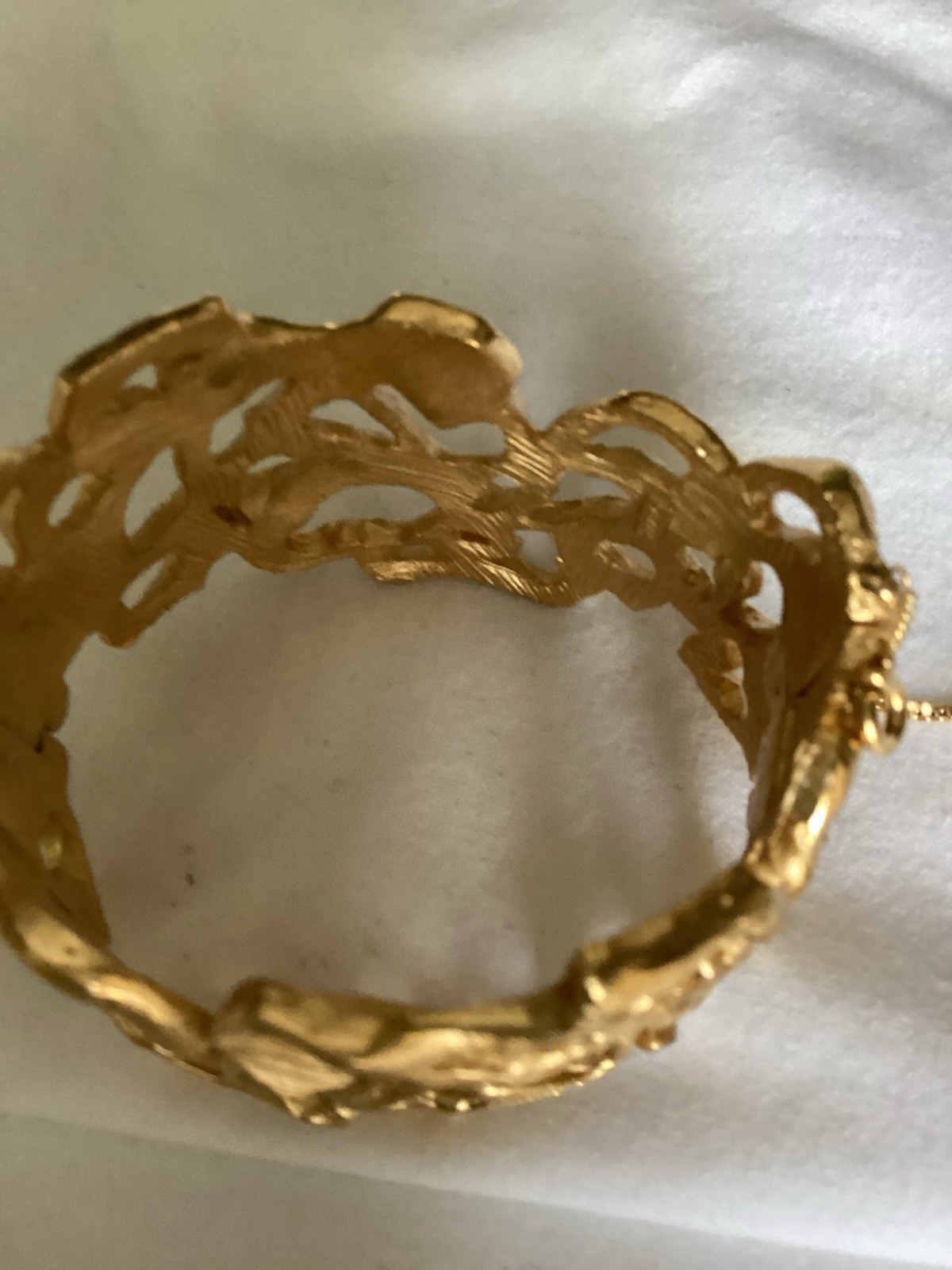Vintage CROWN Trifari Bracelet Matte Gold Nugget Style Brutalist Modernist 1960s