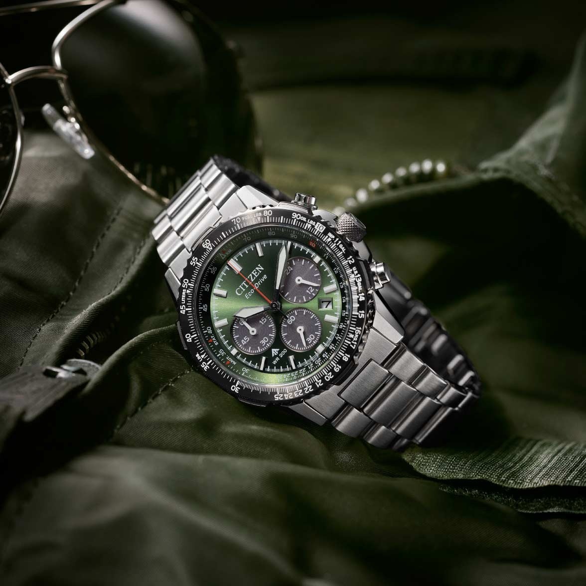 Citizen Promaster Navihawk CA4664-60W Eco-Drive Chrono Green Dial 40mm Watch
