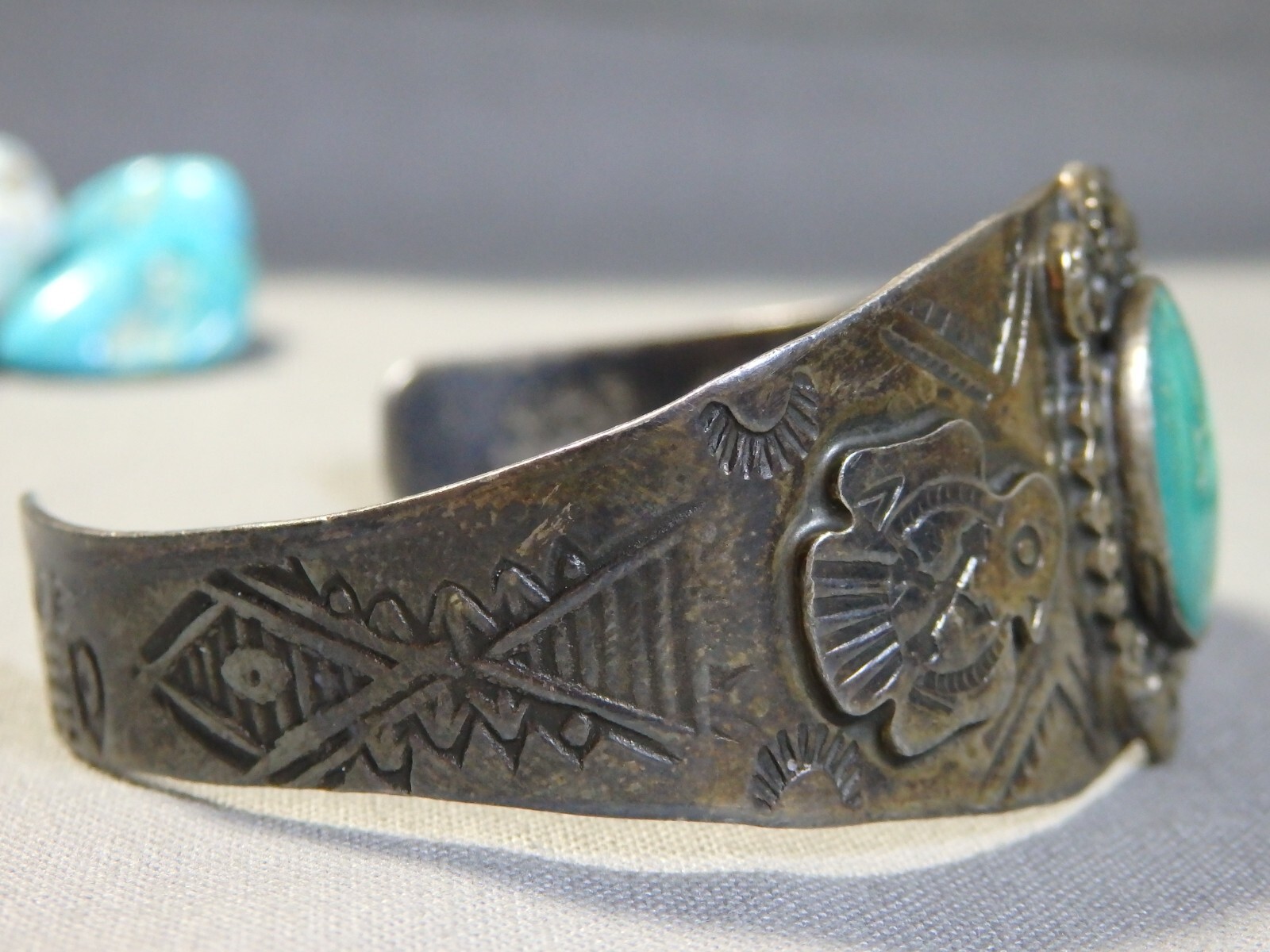 Fred Harvey Era NAVAJO Blue Gem TURQUOISE Sterling Silver THUNDERBIRD Bracelet
