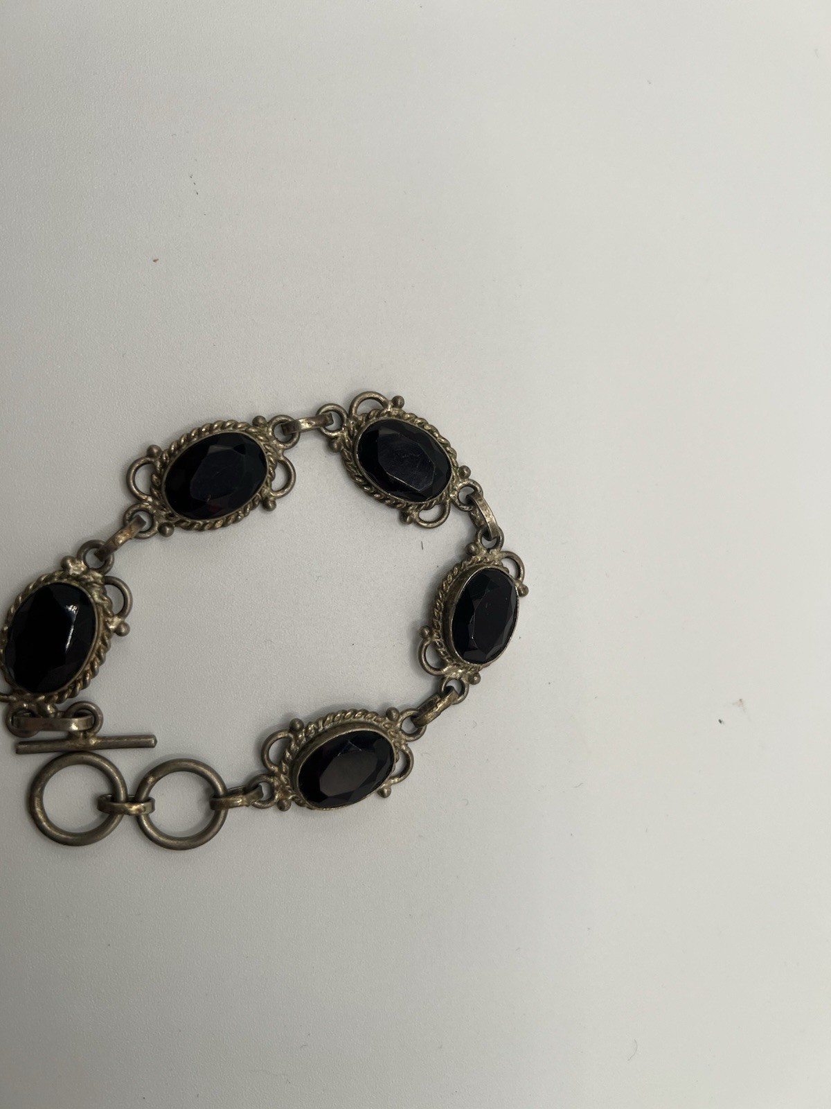 Three Bracelets- Silver (Garnett), Men’s Link, Black And Brown Acrylic Necklace