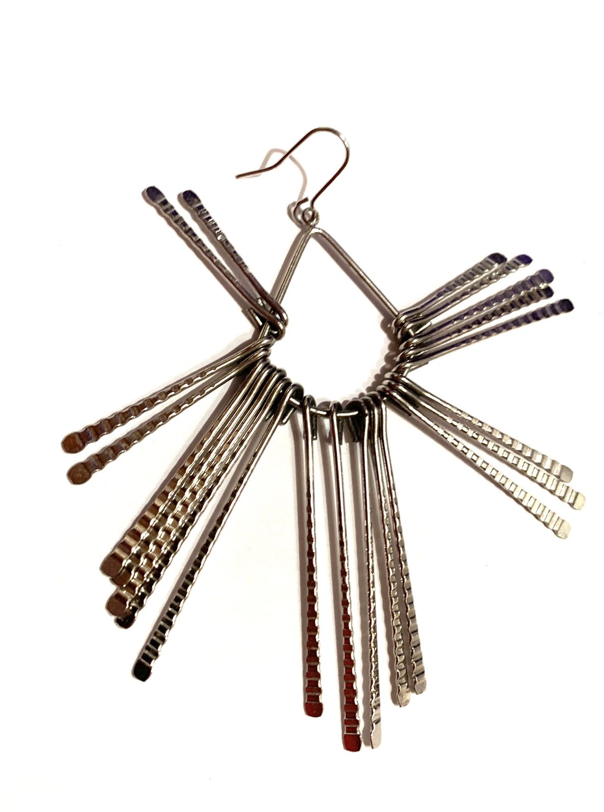Vintage Silver Triangle Dangle Fringe 3.5” Long Articulated Earrings Retro Boho