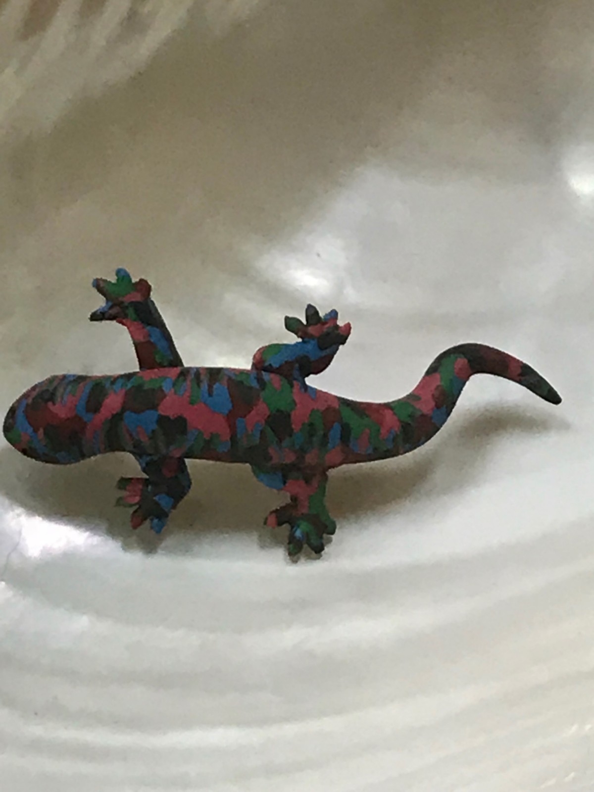 Estate Small Blue Black Pink & Green Swirly Polymer Clay SALAMANDER Lizard Pin