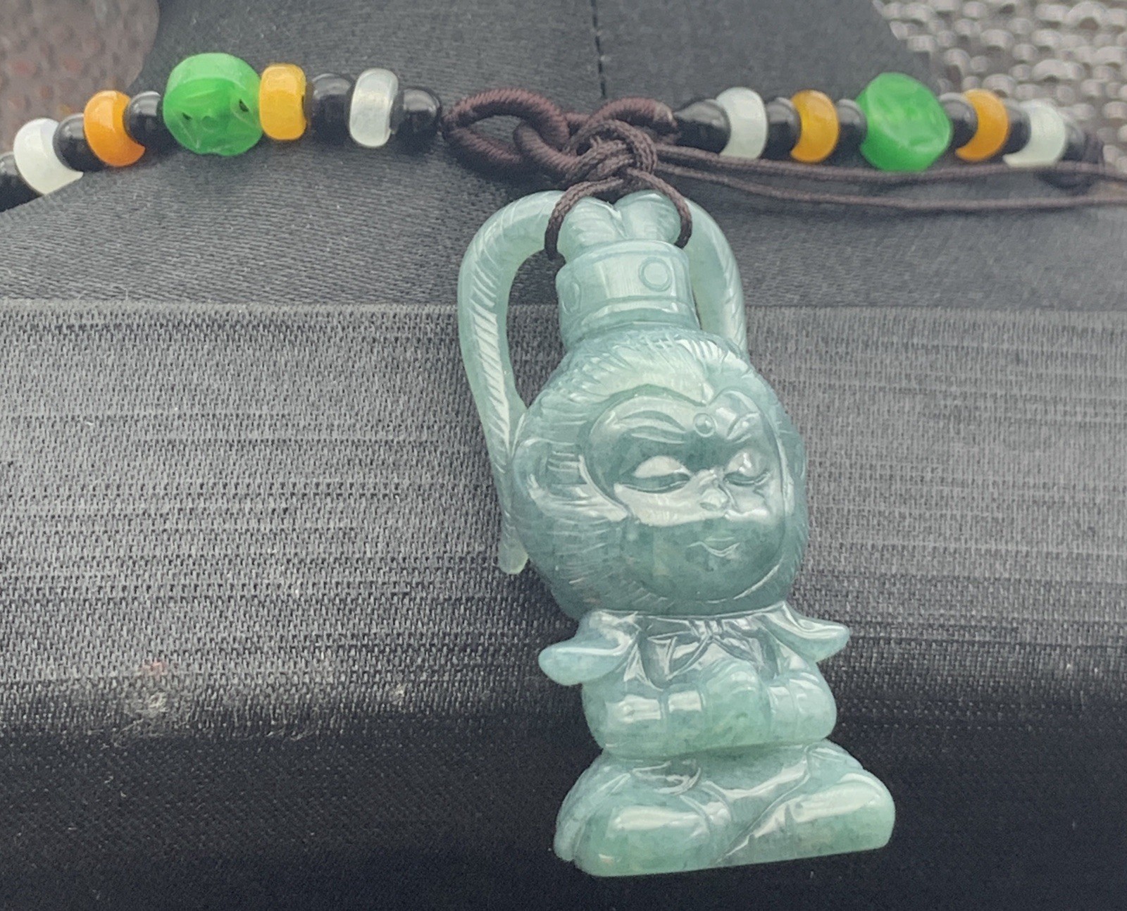 Video Certified Natural A Jade jadeite Display Cartoon Monkey Necklace 420527