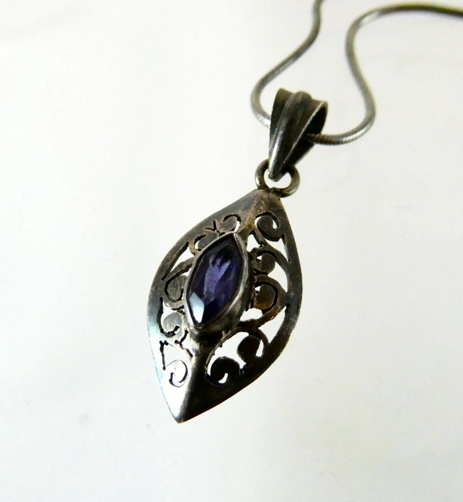 Sterling Silver Iolite Pendant Necklace 925 19 Inches Long 6.3 Grams