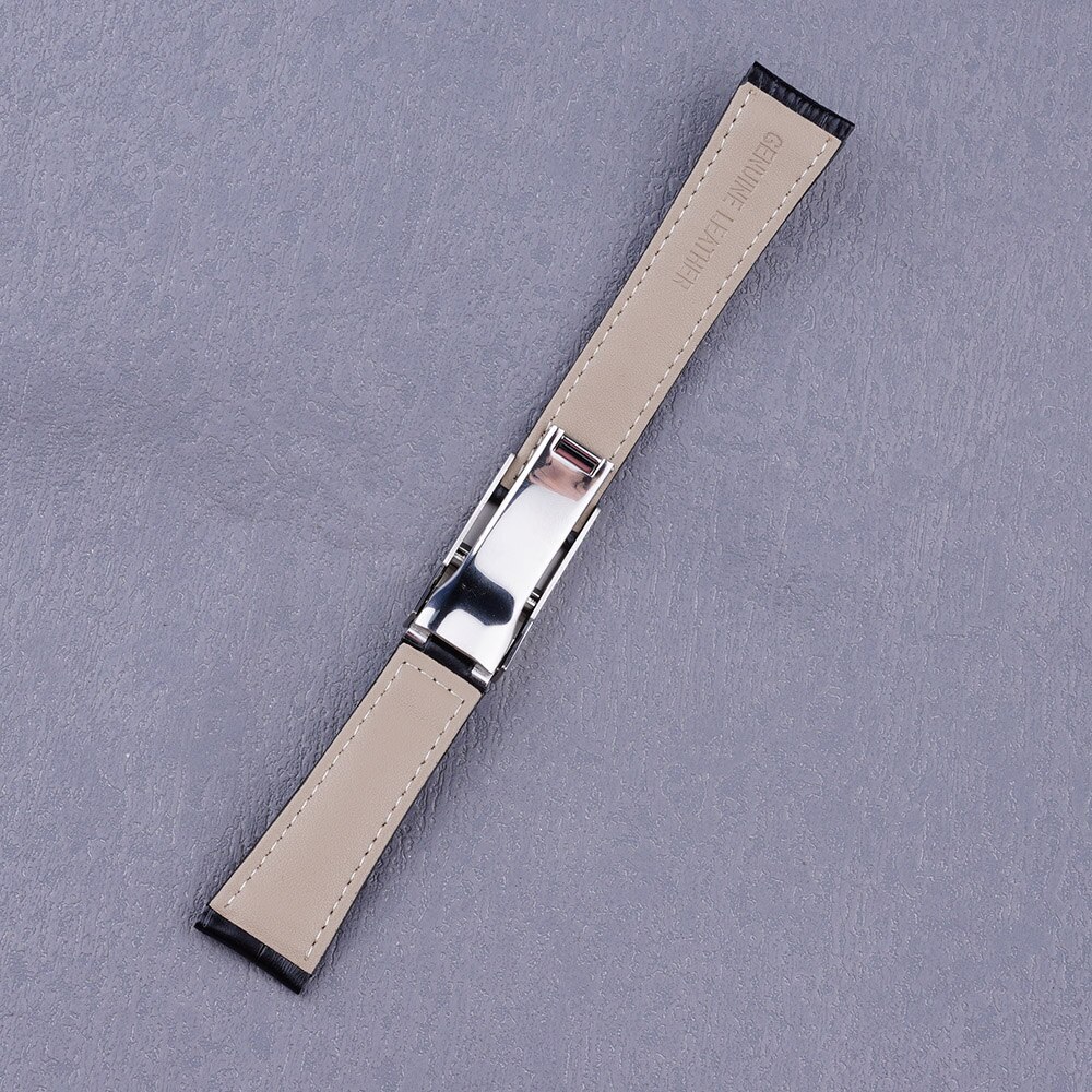 20mm Black Leather Strap Silver Brush OYSTER Clasp WatchBand For GMT Tudor Seiko