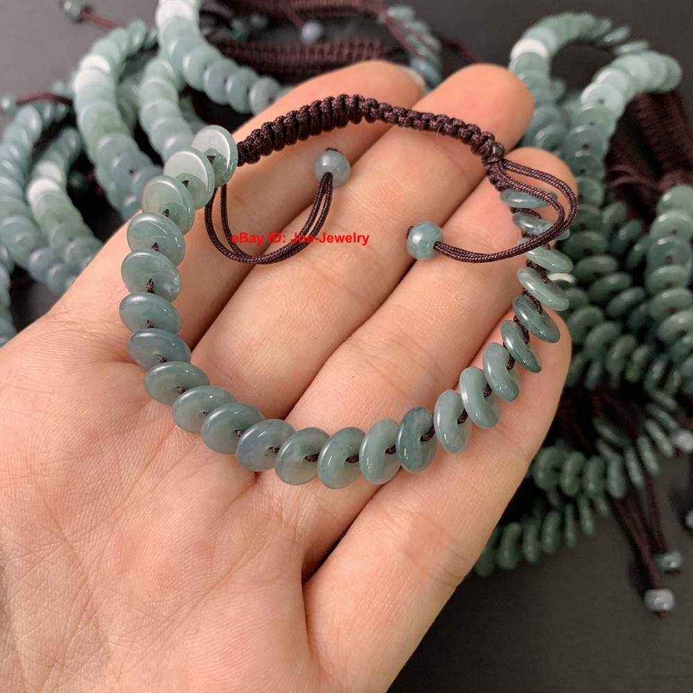 Natural Jadeite Bracelet Grade A Jade 8mm Safety Bead Adjustable Coffee Bracelet