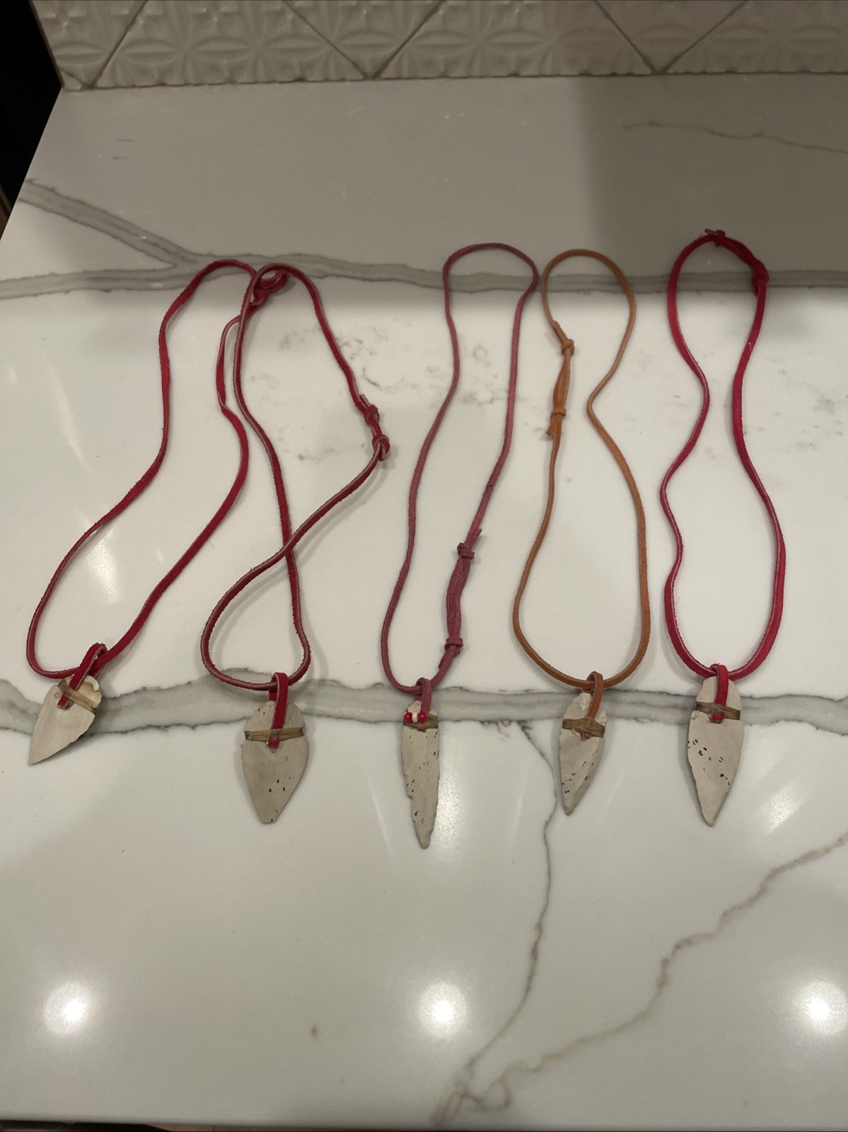 Stone Arrowhead Necklace Leather Cord Adjustable Tribal Jewelry Unisex $12 Each