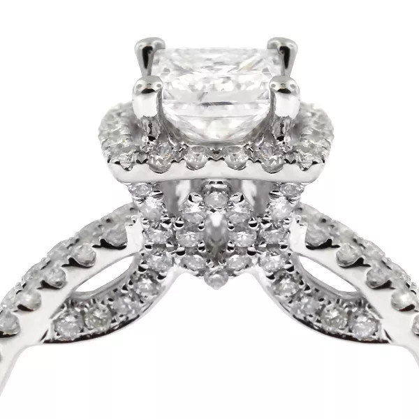 18K Gold Side Stone Engagement Ring Halo 1.50 CT Princess Natural Diamond G VS2