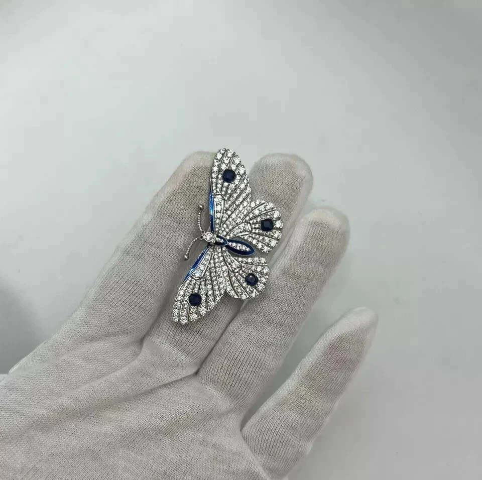 5.00Ct Round Lab Created Blue Sapphire Wedding Brooch Pin 14K White Gold Finish