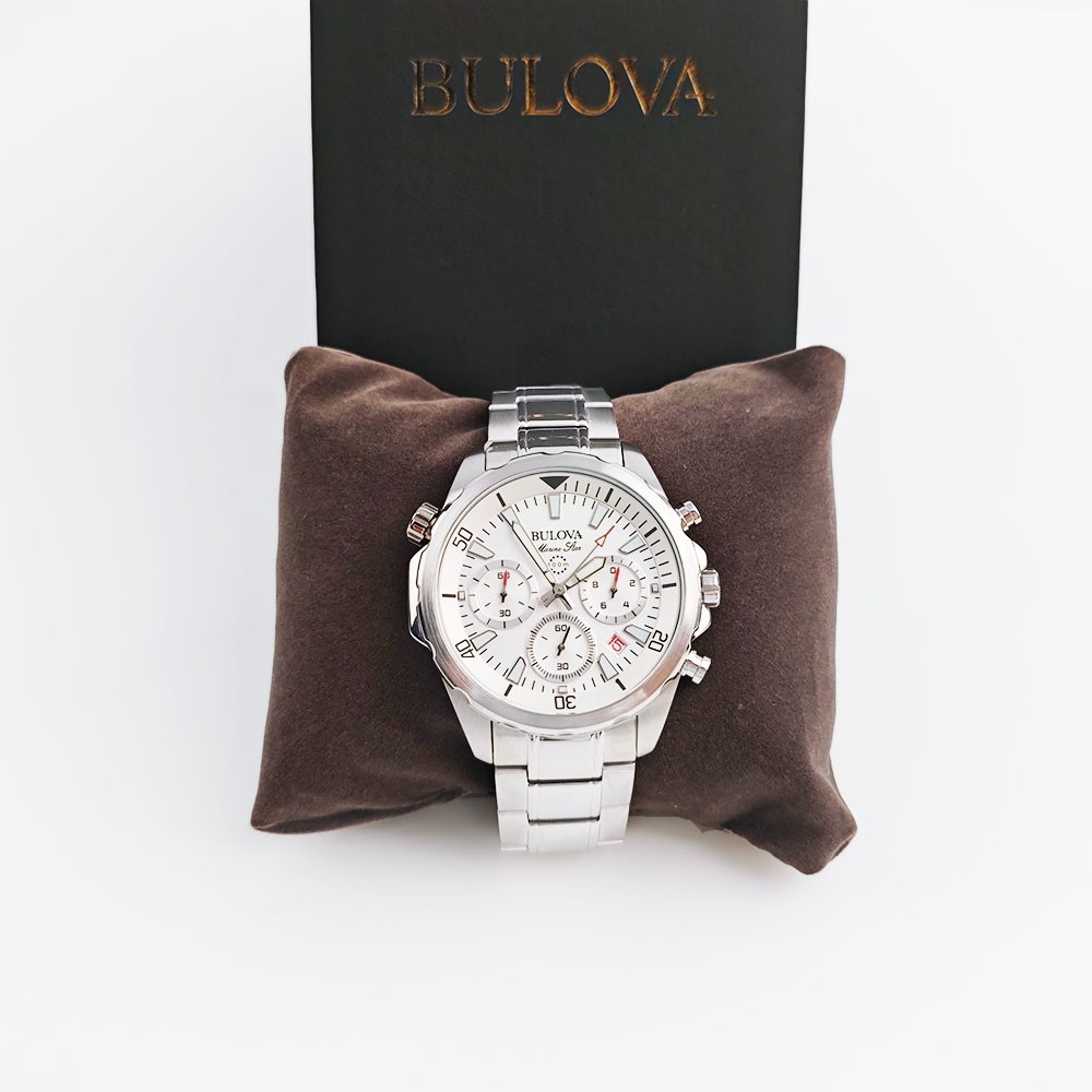 Bulova Men’s Marine Star 6-Hand Quartz Watch 96B255 White Dial 43mm With Box