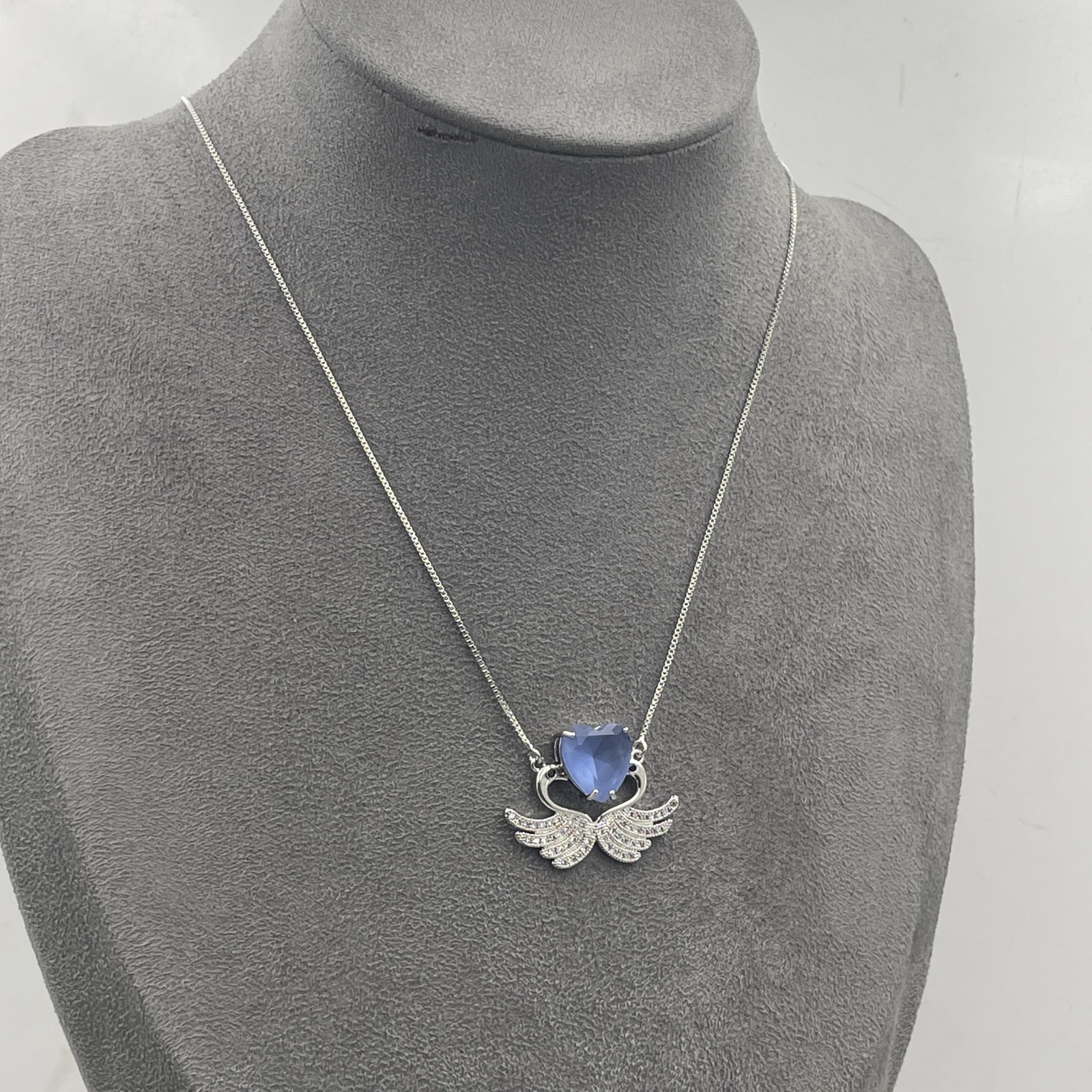 18K Gold Plated Heart & Angel Wings Necklace for Women with CZ, Adjustable Chain