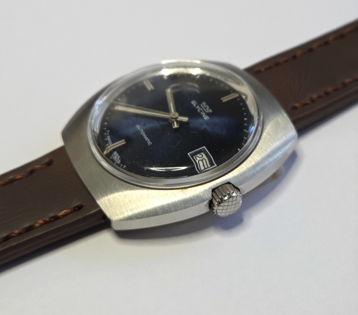 Glycine Compresror Automatic Watch Vintage Men NOS Blue Dial POErfect Conditions