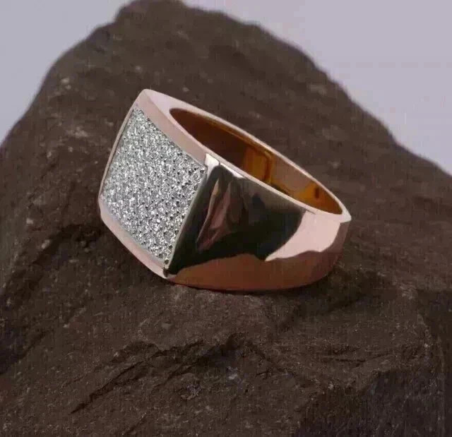 2Ct Round Lab Created Diamond Men’s Cluster Wedding Ring 14K Rose Gold Plated