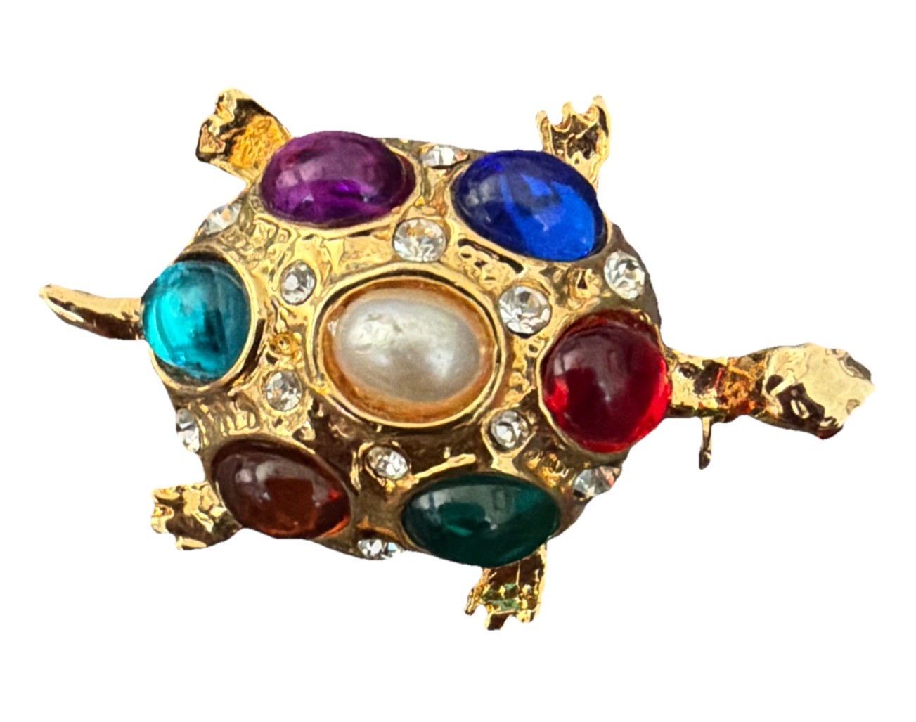 Stephanie Pearl Glass Fruit Salad Cabochons Gold Tone Ruby Red Eyes Rhinestones