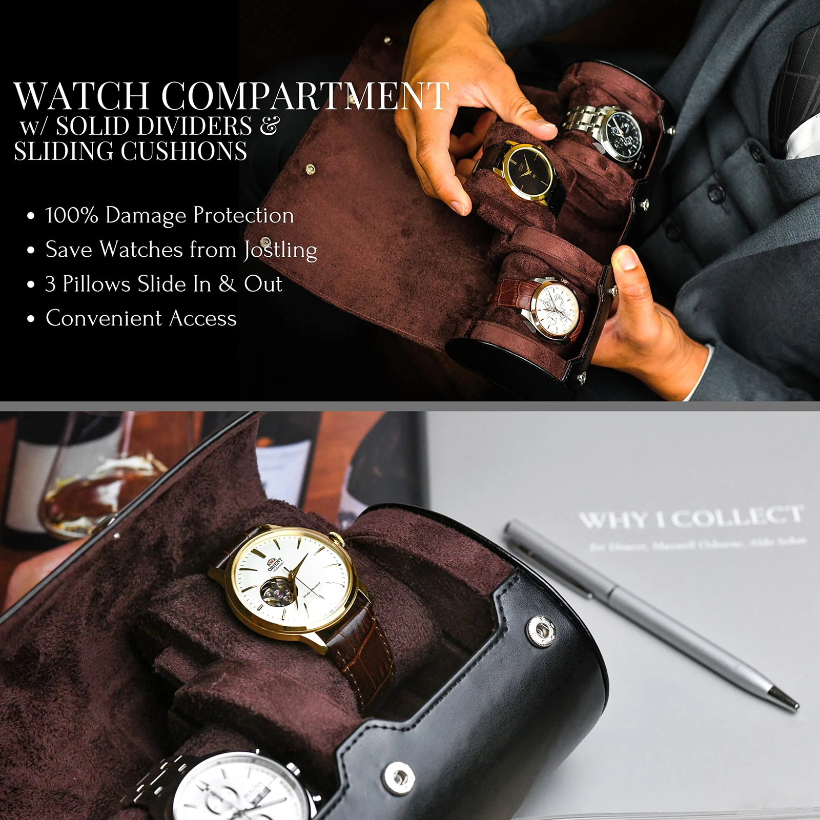 Luxury PU Leather Watch Travel Case 3/6 Slot – Sliding Cushions, Gift-Ready