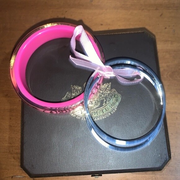 Retro Juicy Couture Pam & Gela Pink and Silver Thick Bangle Bracelets