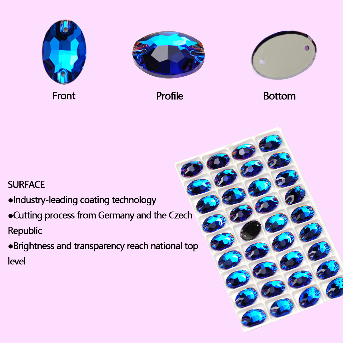 K9 Diamond Glass Rhinestones Sew-On Glass Flatback Oval Accessories Sewing Craft