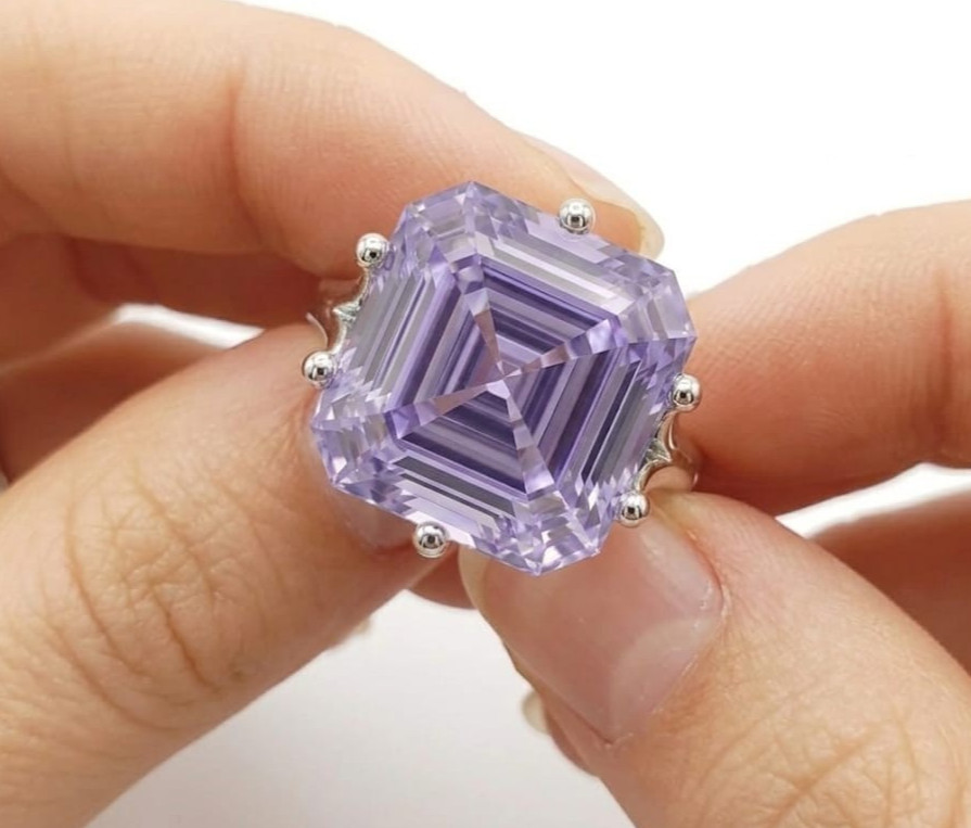 5.00 Ct Certified Asscher Cut Purple Natural Diamond Ring VVS1 White Gold Finish