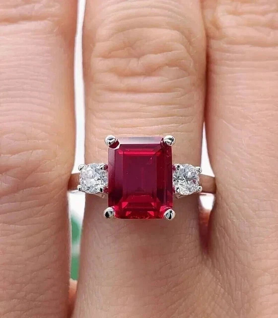 2Ct Emerald Cut Simulated Ruby Solitaire with accent Ring 14K Yellow Gold Plated