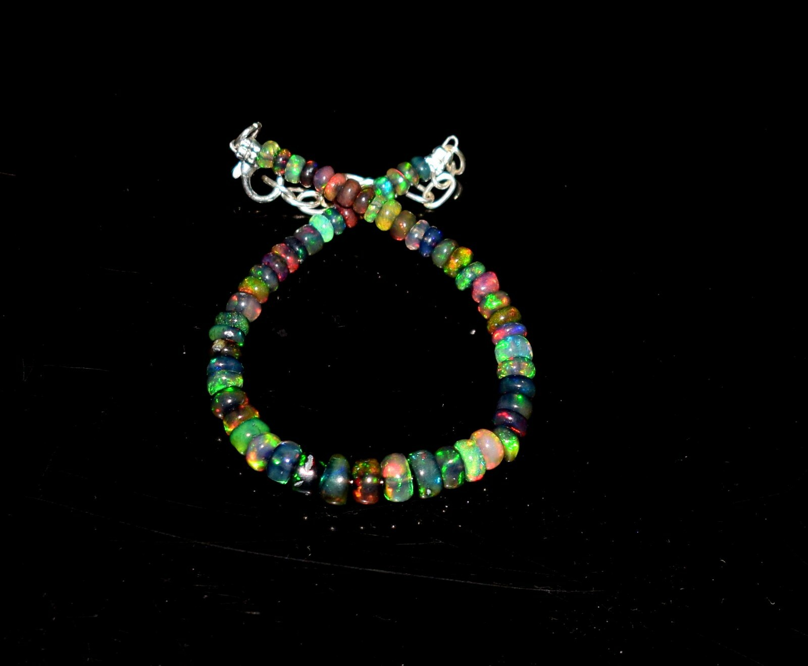 925Sterling Silver Natural Ethiopian Opal Gemstone 3to5mm Beads 7″Bracelet F0351