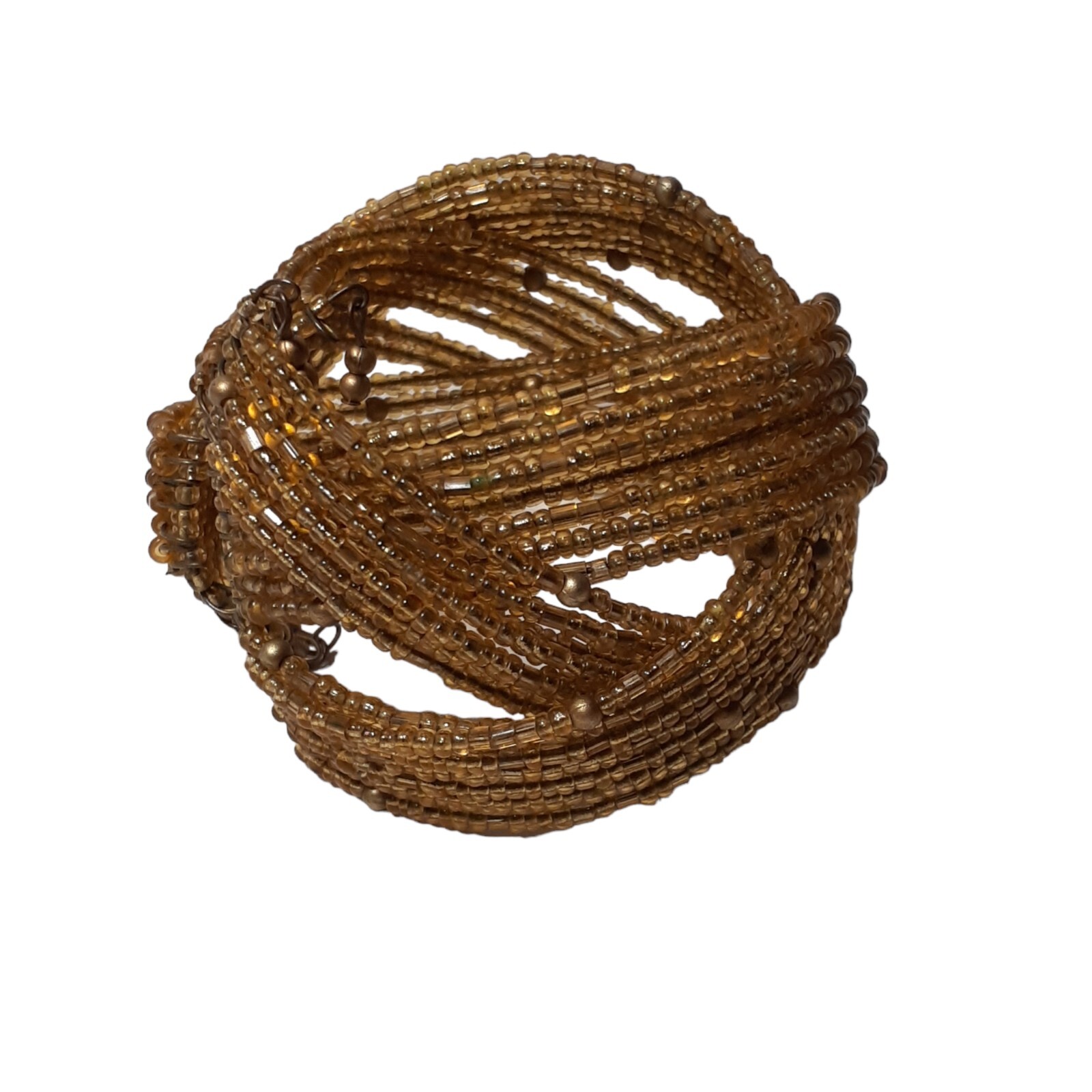 Memory Wire Wrap Bracelet Beaded Braided Gold Tone Sparkly Glass Seed Beads