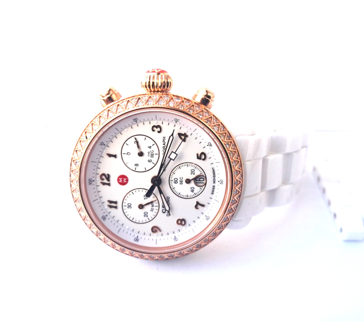 MICHELE CSX 100 diamond 0.60 CT rose gold ceramic chronograph watch WOW!