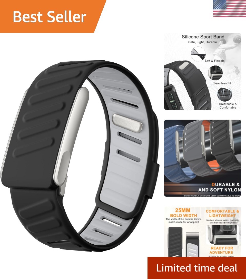 Skin-Friendly Silicone Strap for Whoop 5.0 – Ultimate Comfort in Black/Gray