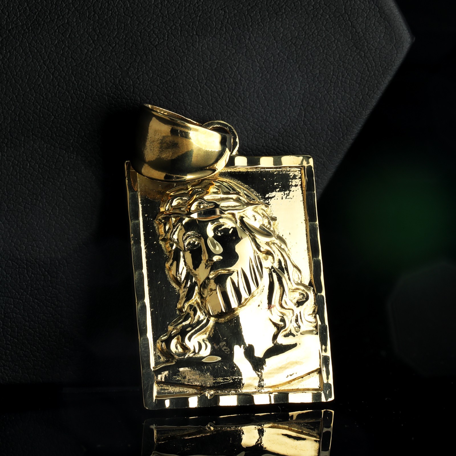 Block Jesus Face Charm Pendant 14k Gold Plated Brass 5mm 20″ Cuban Choker Chain