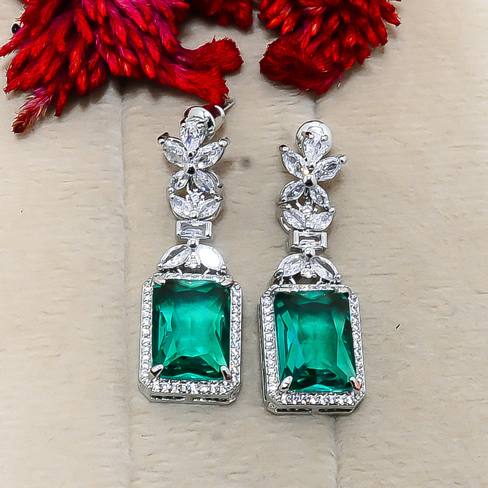 Apatite & Cz 925 Sterling Silver Danglers Earring 1.55″ E15978