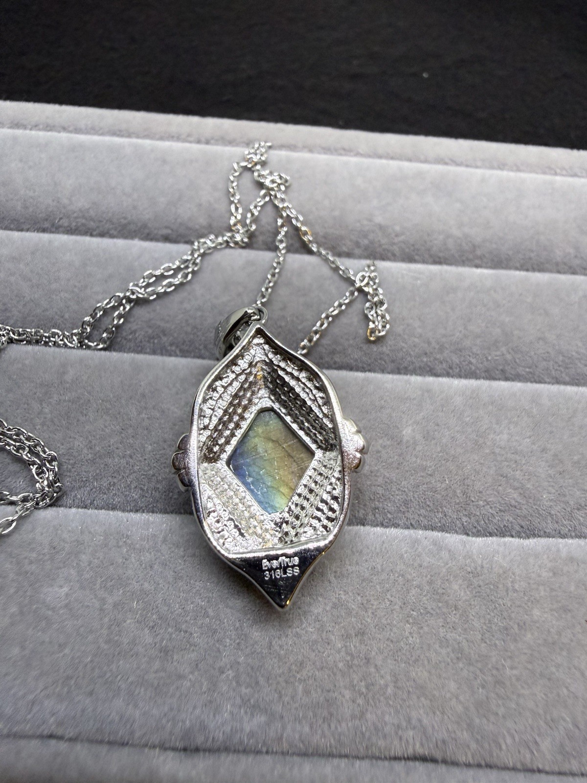 Malagasy Laboradite Kite Drop Pendant Necklace 0 Inches In Stainless Steel 6.50
