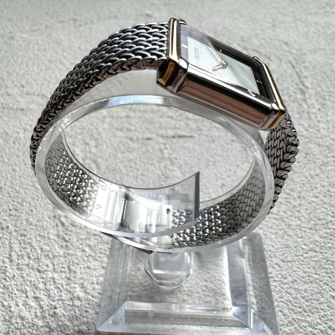 SEIKO Credor 8420-6690 Rectangular Shell Dial Silver 18K SS Used Authentic