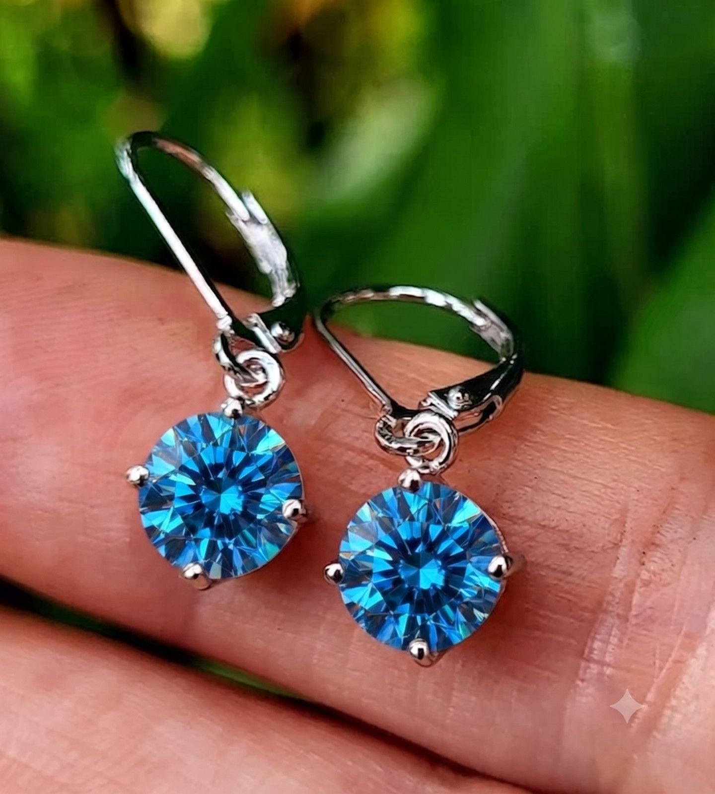 3.65 Ct Certified Azure Blue Diamond Solitire Studs-Great Luster, FREE Studs