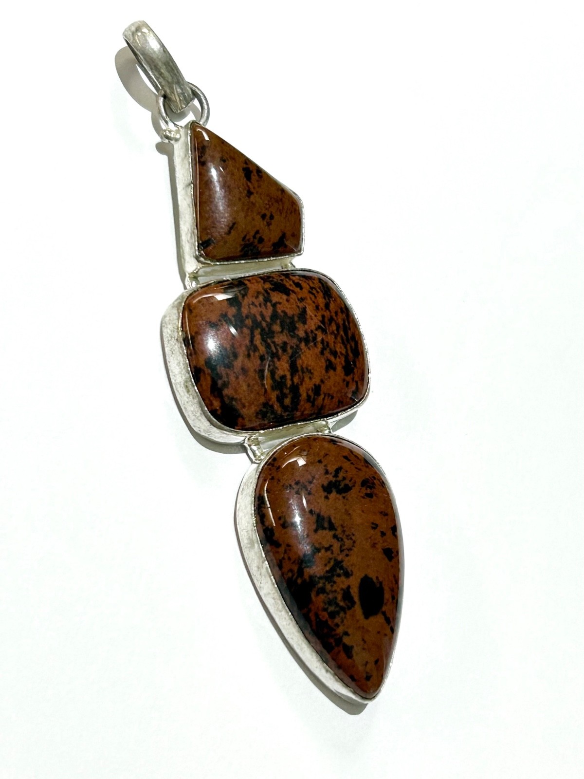 Mahogany Obsidian Large Gemstone Handmade 925 Sterling Silver Jewelry Pendant 3”