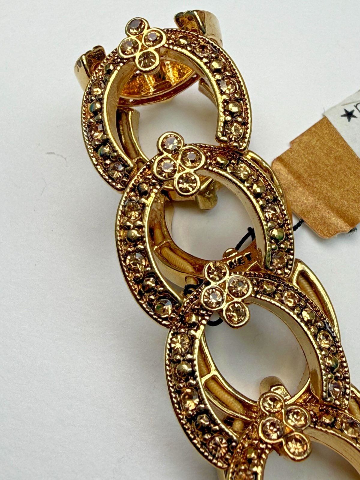 Vintage Signed Monet Horse Shoe Gold Tone Rhinestones Stretch Bracelets Lot (4)