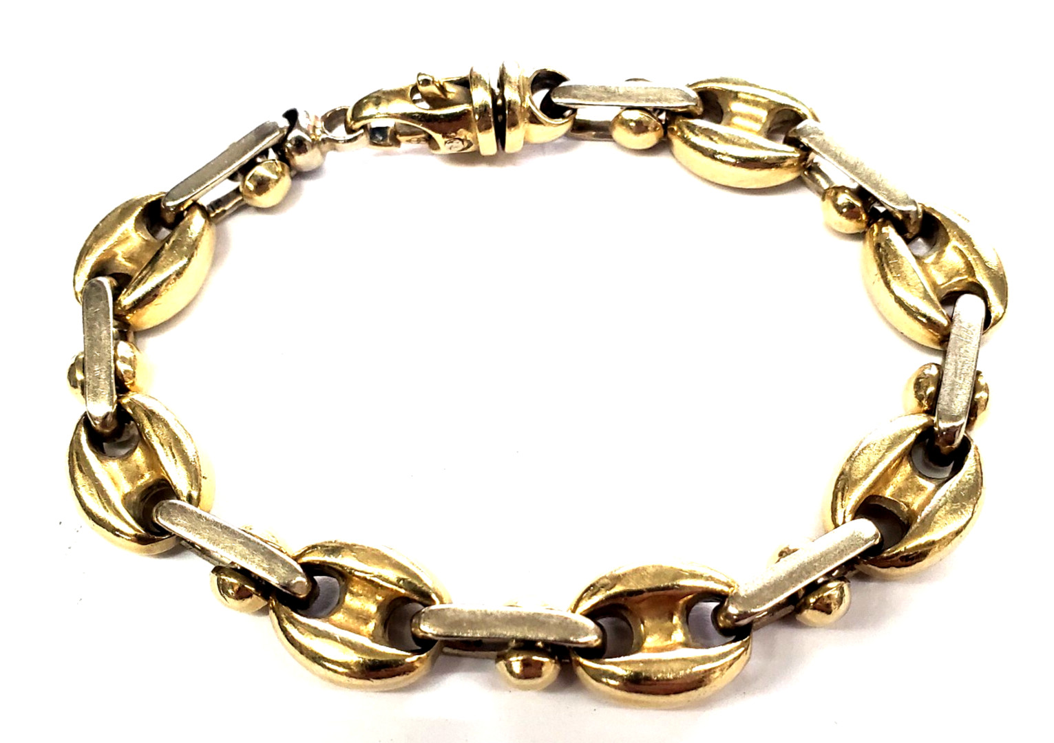 14K Solid Two-Tone Gold 11.8mm 8.25″ Anchor/Mariner Link Bracelet -63.9 grams