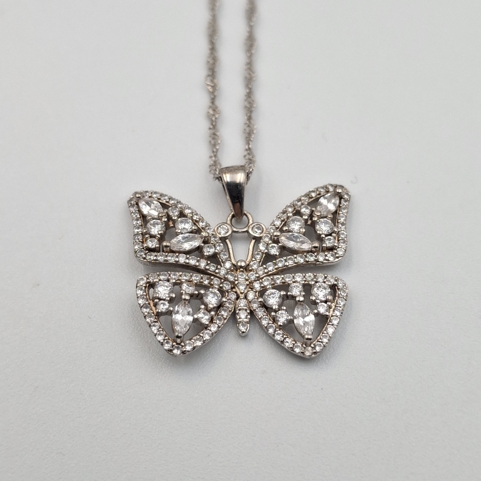 ​Paz Creations Sterling Silver 925 Butterfly Filigree Necklace CZ Set Signed PZ