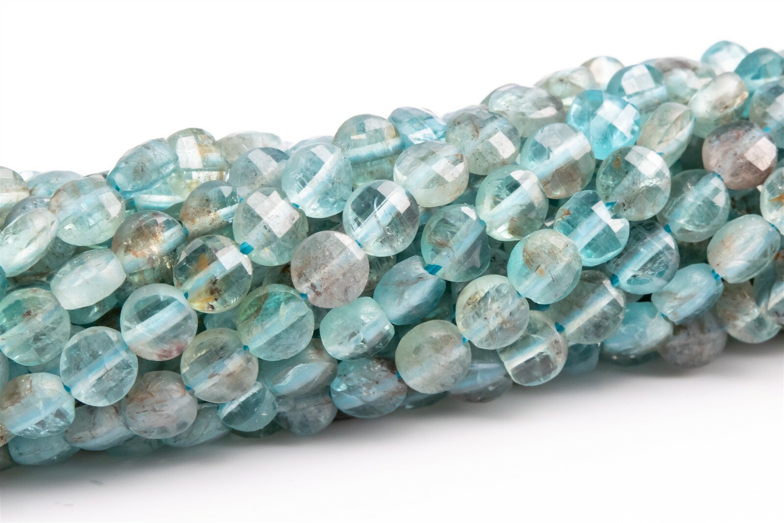 4x2MM Light Blue Aquamarine Faceted Flat Round Button Genuine Natural Loose Bead