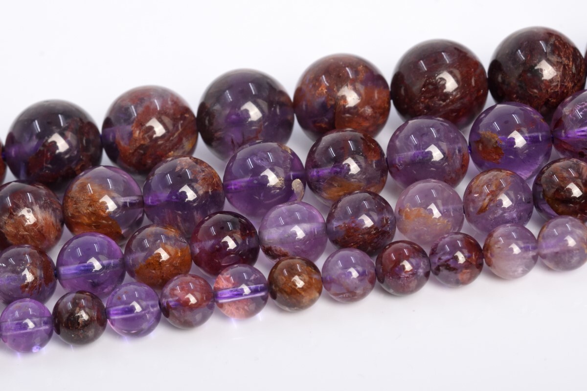 Natural Amethyst Cacoxenite Inclusions Quartz Grade AAA Round Bead 6-7/8/10/12MM