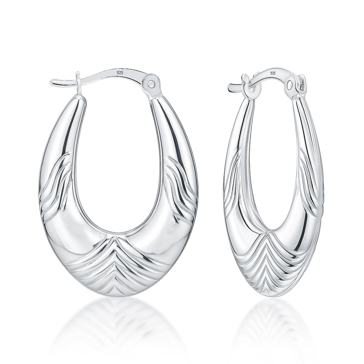 LeCalla 925 Sterling Silver Lightweight Oval Hoop Earrings for Women 25 mm