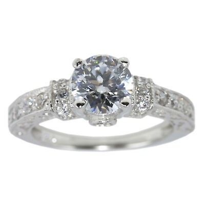 Engagement Ring 7.5 mm Round CZ 925 Sterling Silver Sz 5 6 7 8 9 10