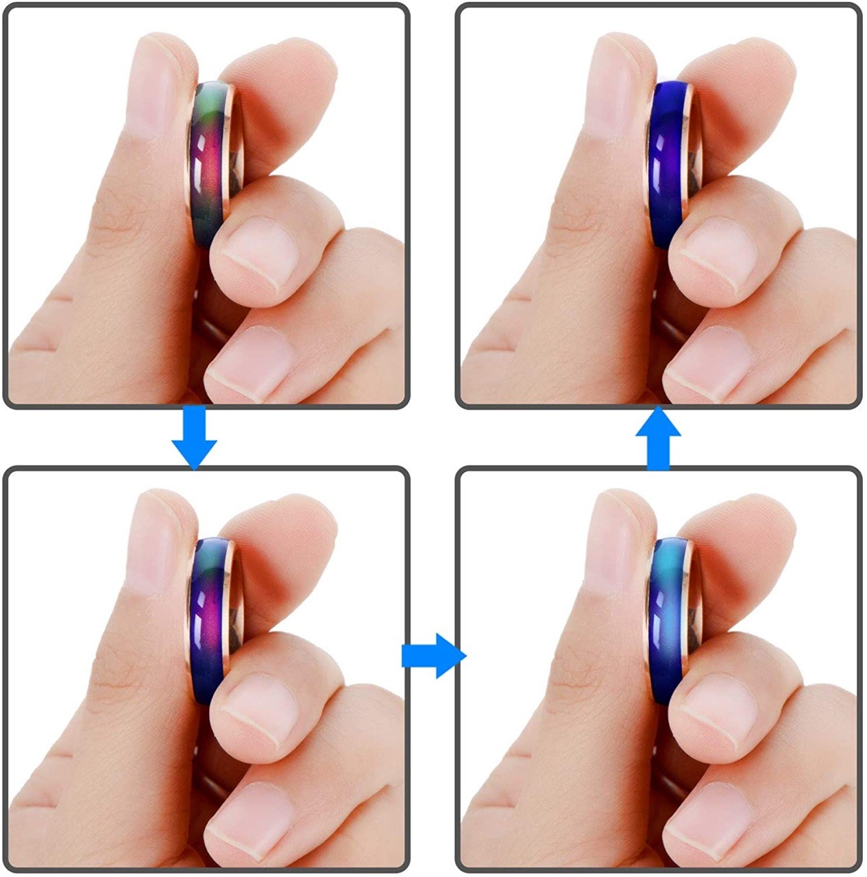 Stainless Steel Color Changing Mood Ring Temperature Rings For Women & Men USA