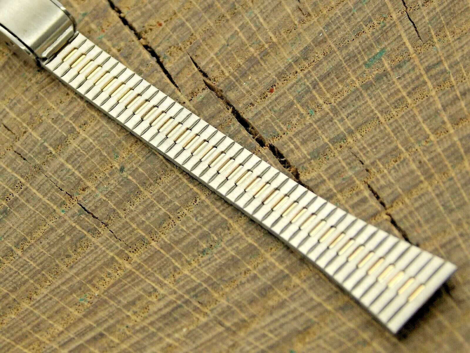 NOS Vintage Unused 2 Tone Stainless Steel Sliding Clasp Ladies Watch Band
