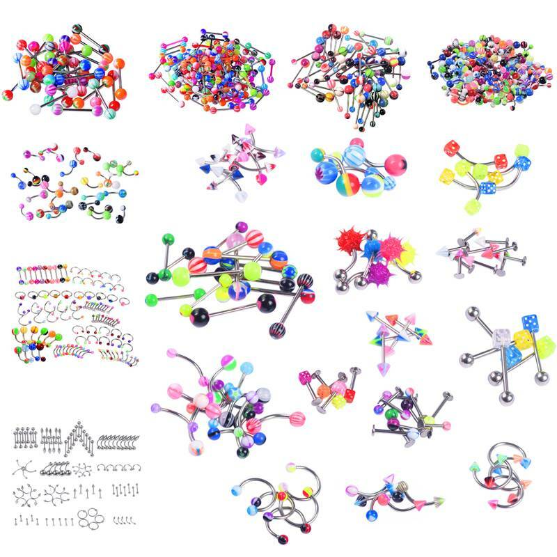 105PCS Body Piercing Kit Lot Belly Ring Tongue Tragus Jewelry 14G 16G 18G 20G