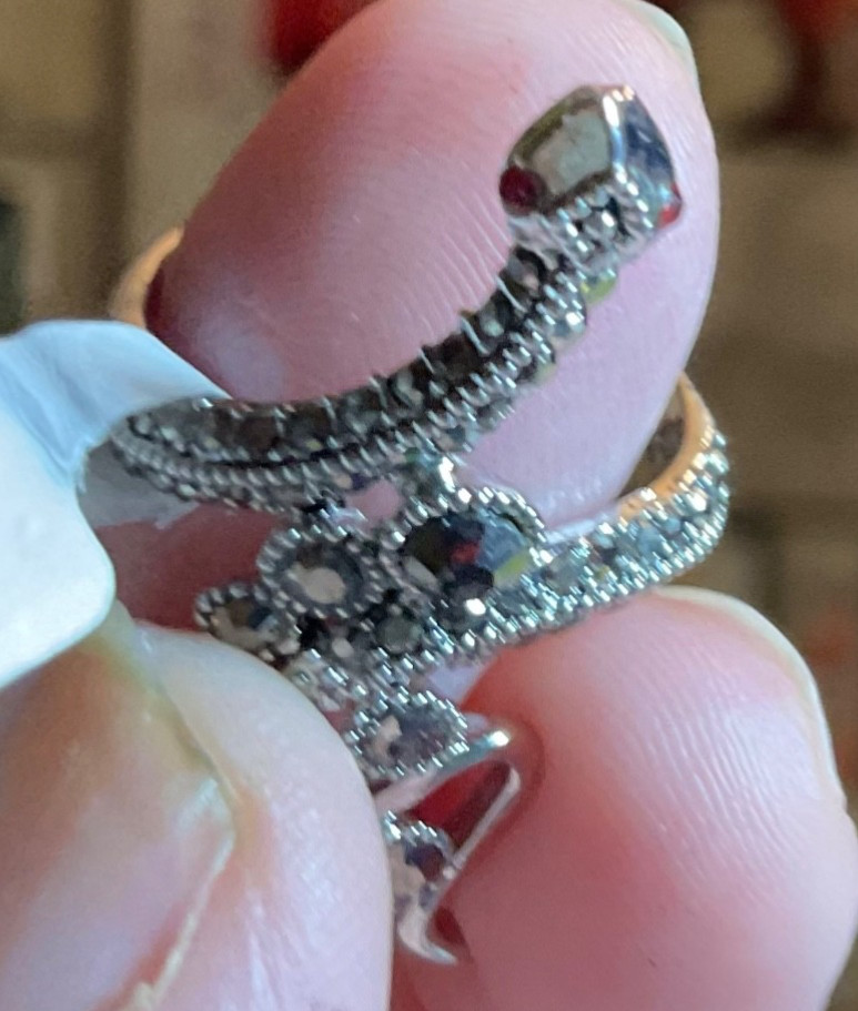 Full Finger Snake Marcasite Wrap Ring Black Onyx Size 5 NEW FREE GIFT BOX 🎁